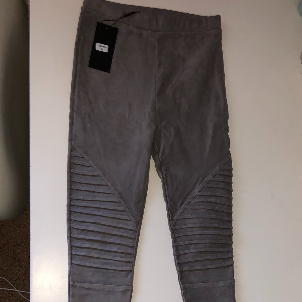 grey suede leggings with textured front